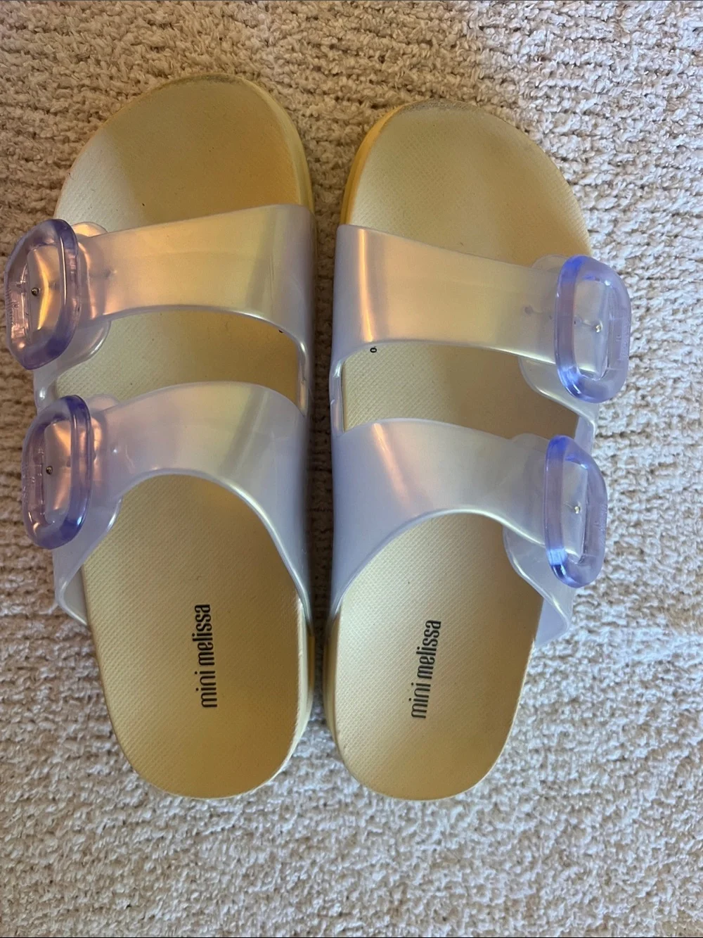 Mini Melissa Iridescent Lavender Buckle Slide Sandals
